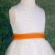 Girls Ivory Diamante & Organza Dress with Orange Sash