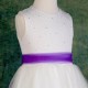 Girls Ivory Diamante & Organza Dress with Purple Sash