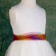 Girls Ivory Diamante & Organza Dress with Rainbow Sash