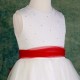 Girls Ivory Diamante & Organza Dress with Red Sash