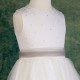 Girls Ivory Diamante & Organza Dress with Silver Sash