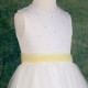 Girls Ivory Diamante & Organza Dress with Lemon Sash