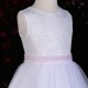 Girls White Diamante & Organza Pink Sash Dress