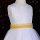 Girls White Diamante & Organza Dress with Belle Yellow Sash