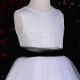 Girls White Diamante & Organza Dress with Black Sash