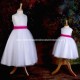 Girls White Diamante & Organza Cerise Pink Sash Dress
