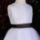 Girls White Diamante & Organza Dress with Dark Grey Sash