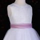 Girls White Diamante & Organza Dusky Pink Sash Dress