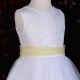 Girls White Diamante & Organza Dress with Lemon Sash
