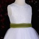 Girls White Diamante & Organza Dress with Olive Sash