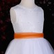 Girls White Diamante & Organza Dress with Orange Sash