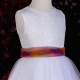 Girls White Diamante & Organza Dress with Rainbow Sash