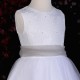 Girls White Diamante & Organza Dress with Silver Sash