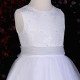 Girls White Diamante & Organza Dress with Sparkly Silver Sash