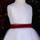 Girls White Diamante & Organza Dress with Wine Sash