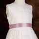 Girls Ivory Floral Lace Dress with Antique Pink Satin Sash