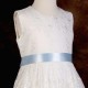 Girls Ivory Floral Lace Dress with Baby Blue Satin Sash