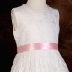 Girls Ivory Floral Lace Dress with Baby Pink Satin Sash