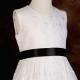 Girls Ivory Floral Lace Dress with Black Satin Sash