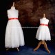 Girls Ivory Floral Lace Dress with Bright Coral Satin Sash