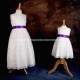 Girls Ivory Floral Lace Dress with Cadbury Purple Satin Sash