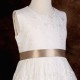 Girls Ivory Floral Lace Dress with Caramel Satin Sash