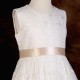Girls Ivory Floral Lace Dress with Champagne Satin Sash