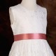 Girls Ivory Floral Lace Dress with Coral Satin Sash