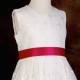 Girls Ivory Floral Lace Dress with Fuchsia Pink Satin Sash