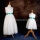 Girls Ivory Floral Lace Dress with Jade Satin Sash