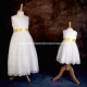 Girls Ivory Floral Lace Dress with Lemon Satin Sash