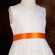 Girls Ivory Floral Lace Dress with Orange Satin Sash