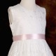 Girls Ivory Floral Lace Dress with Pale Pink Satin Sash