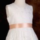 Girls Ivory Floral Lace Dress with Peach Satin Sash
