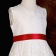 Girls Ivory Floral Lace Dress with Red Satin Sash