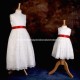 Girls Ivory Floral Lace Dress with Red Satin Sash