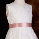 Girls Ivory Floral Lace Dress with Rose Gold Satin Sash