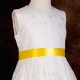 Girls Ivory Floral Lace Dress with Sunshine Yellow Satin Sash