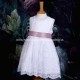 Girls White Floral Lace Dress with Antique Pink Satin Sash