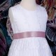 Girls White Floral Lace Dress with Antique Pink Satin Sash