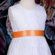 Girls White Floral Lace Dress with Apricot Spice Satin Sash