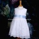 Girls White Floral Lace Dress with Baby Blue Satin Sash