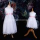 Girls White Floral Lace Dress with Baby Pink Satin Sash