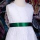 Girls White Floral Lace Dress with Bottle Satin Sash