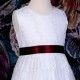 Girls White Floral Lace Dress with Burgundy Satin Sash