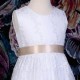 Girls White Floral Lace Dress with Champagne Satin Sash