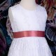 Girls White Floral Lace Dress with Coral Satin Sash