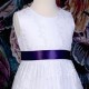 Girls White Floral Lace Dress with Purple Satin Sash
