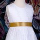 Girls White Floral Lace Dress with Gold Satin Sash