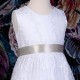 Girls White Floral Lace Dress with Mink Taupe Satin Sash